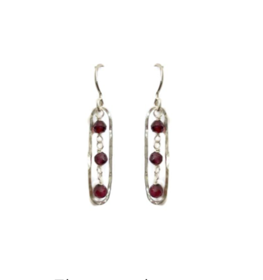 Elongated Earrings with Garnet, Small