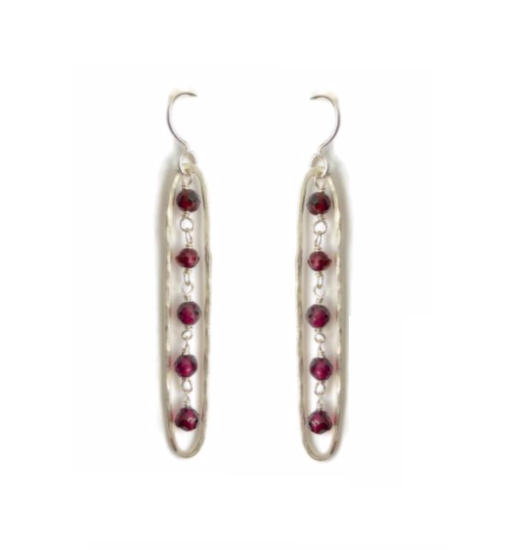 Elongated Earrings with Garnet, Medium