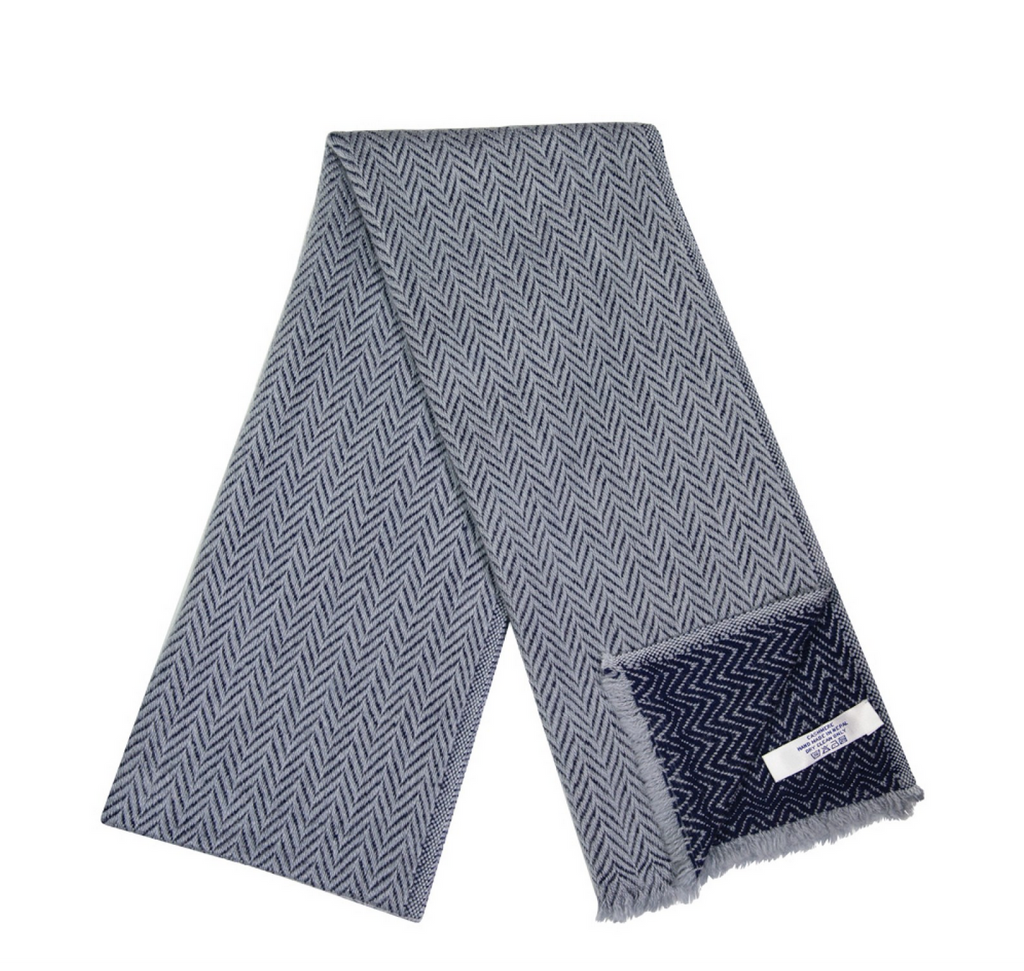 Herringbone Cashmere Muffler, Navy + Grey