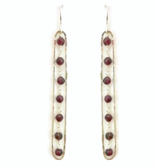 Elongated Earrings with Garnet, Large